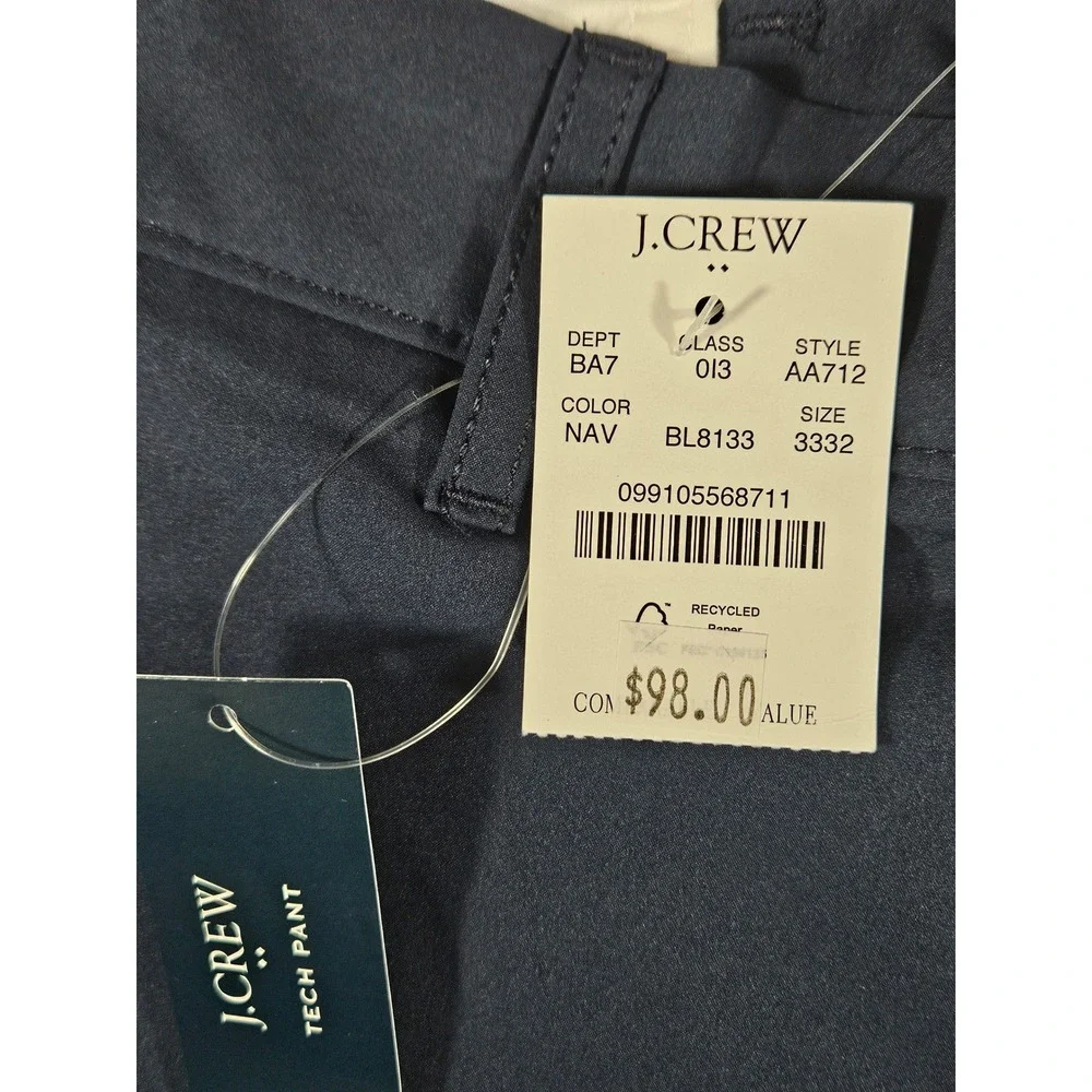 J.Crew Flex Slim Fit Navy Blue Performance Pants Mens 33x32 AA712 NWT